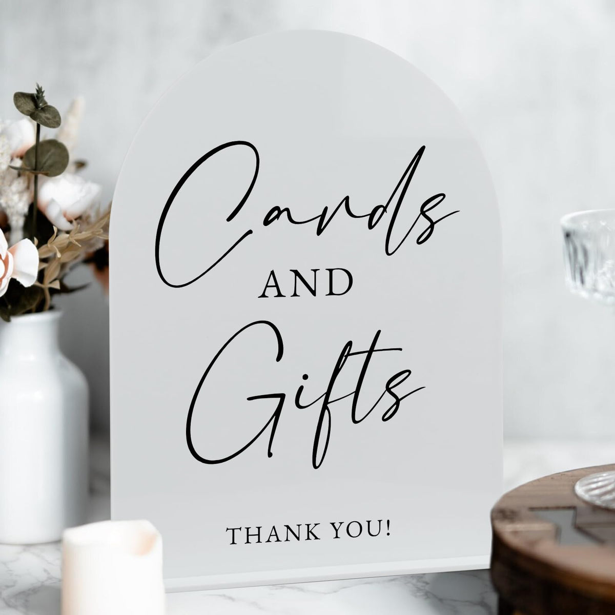 White Arch Acrylic Wedding Sign- 8"x10" Cards and Gifts Sign and Base,1/8" Thick | Modern Calligraphy Arched Acrylic Table Sign for Wedding & Event Party (Cards and Gifts, 8"x10")