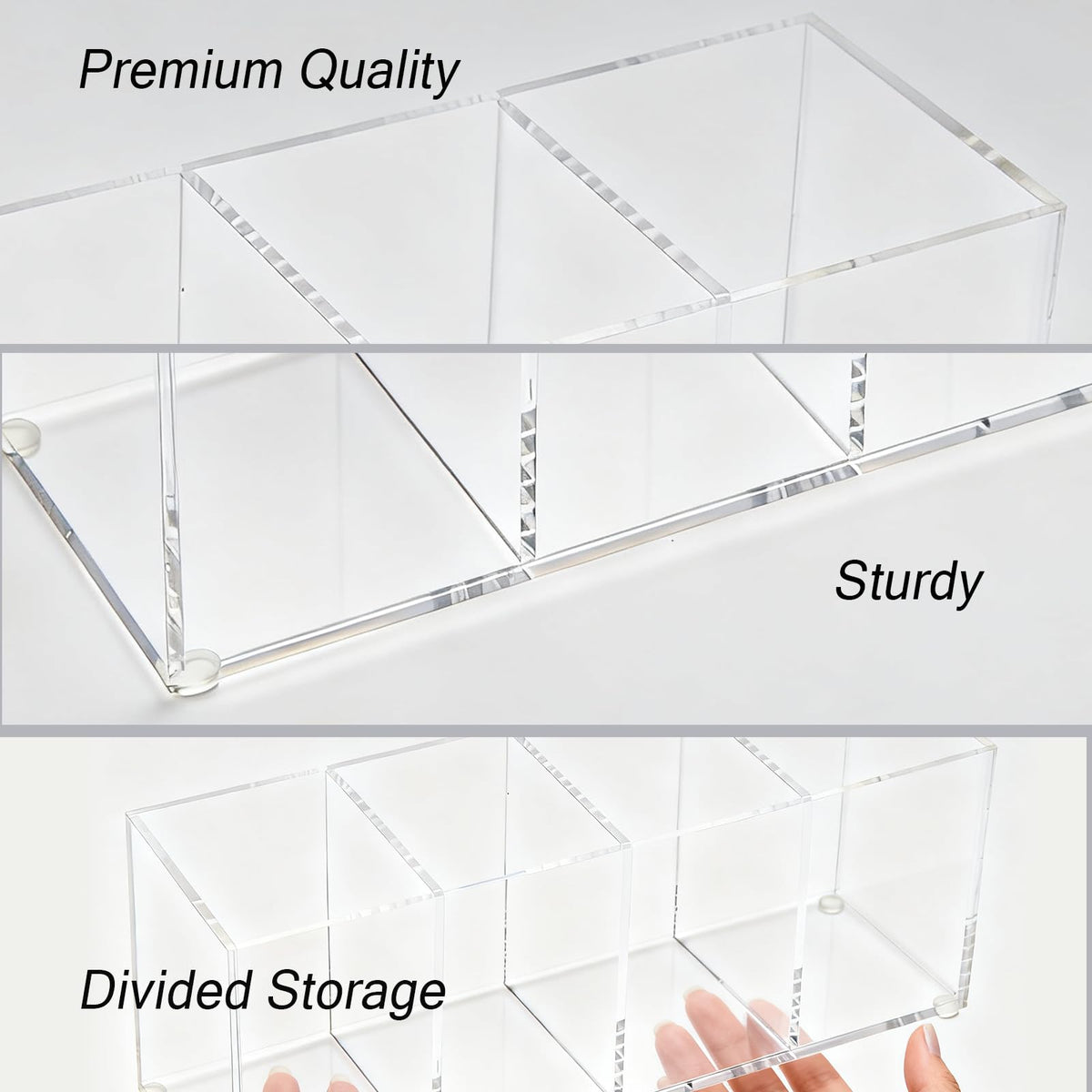 elysolpluv Clear Acrylic 4-Compartment Organizer Box, Large (8.7" × 3.0" × 3.7") – Handcrafted, Eco-Friendly, Minimal Packaging Home Storage Organizer