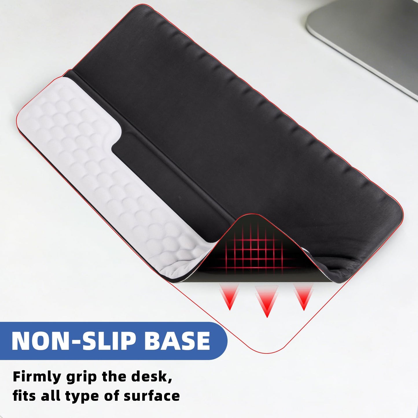 Keyboard Stand with Wrist Rest，Ergonomic Wrist Pad Memory Foam Keyboard Riser Holder Tray with Non-Slip Base, Pain Relief for Work Study Game (Black and White)
