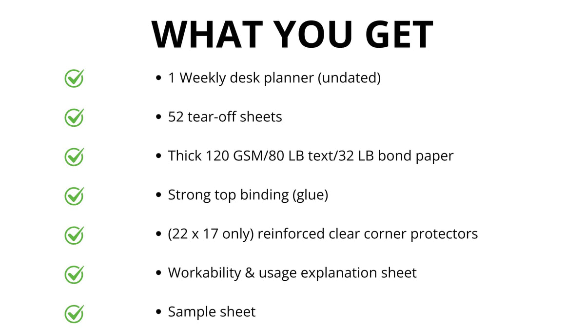 Ultimate Premium 2026 Weekly Day Desk Planner – 52-Page Undated Layout – Super Thick Bleed-Resistant Paper – Chipboard Backing – Top-Edge Glued - Made In USA (Blue, Purple, Orange, Green, Red, Light Blue, Yellow, Black, White, Gray, Medium)