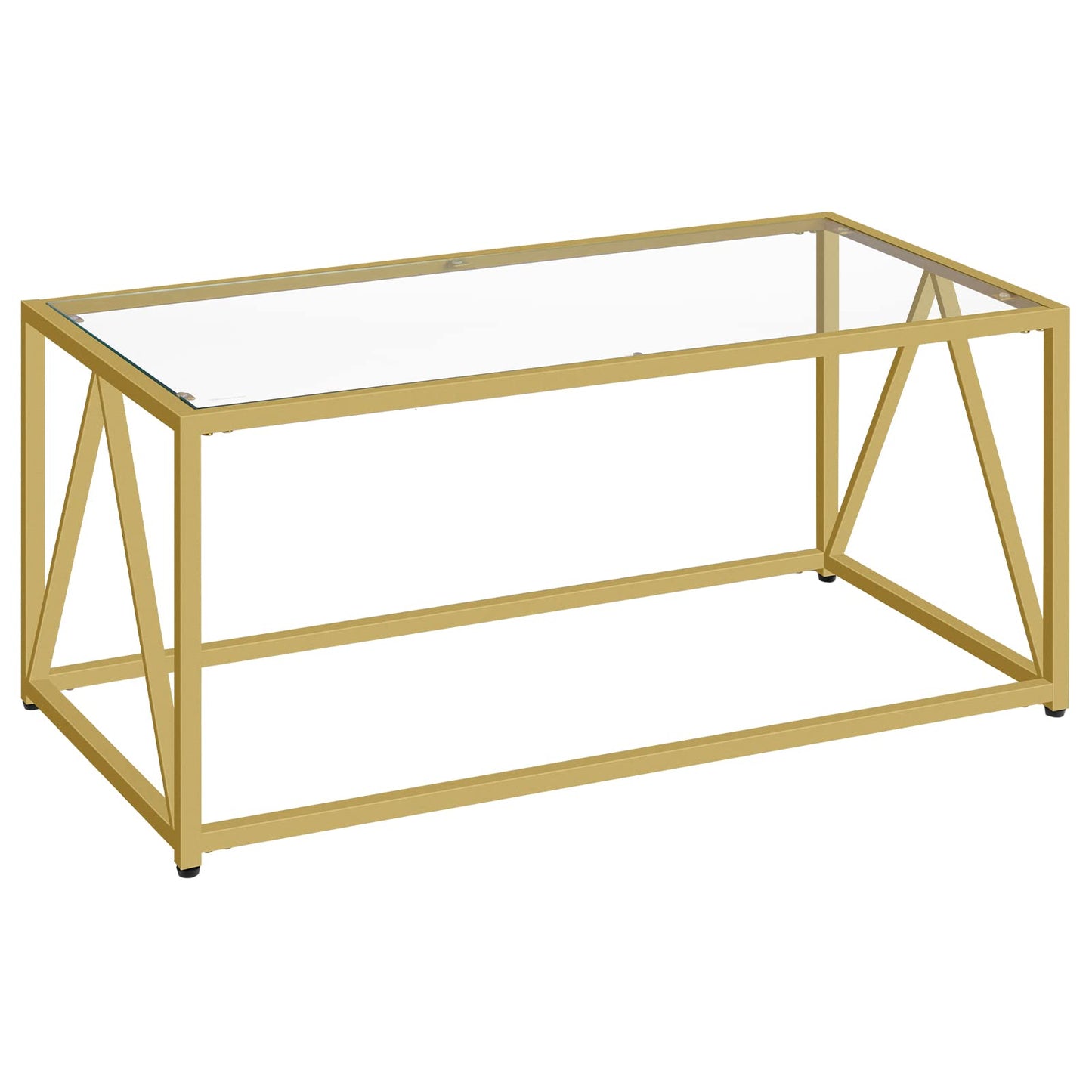 HOOBRO Glass Coffee Table, Gold Coffee Tables for Living Room, Gold Glass Coffee Table,1 Layer Center Table, Modern, for Apartment, Office, 39.4 x 19.7 x 17.7 Inches, Easy Assembly, Golden GD04KF01