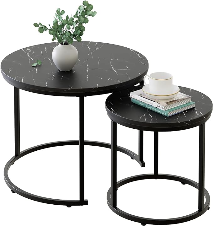 aboxoo Round Nesting Coffee Table Side Set of 2 End Tables
