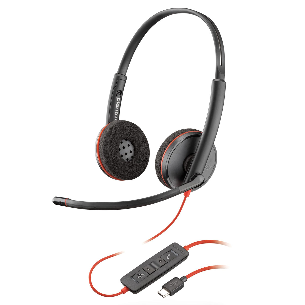 Poly Blackwire 3220 Wired Headset with Mic, Hi-Fi Stereo Sound, Noise-Canceling Mic, Stereo Design, Connect to PC via USB-C & USB-A Adapter, Over-Ear Design, Works with Virtual Meeting Platforms