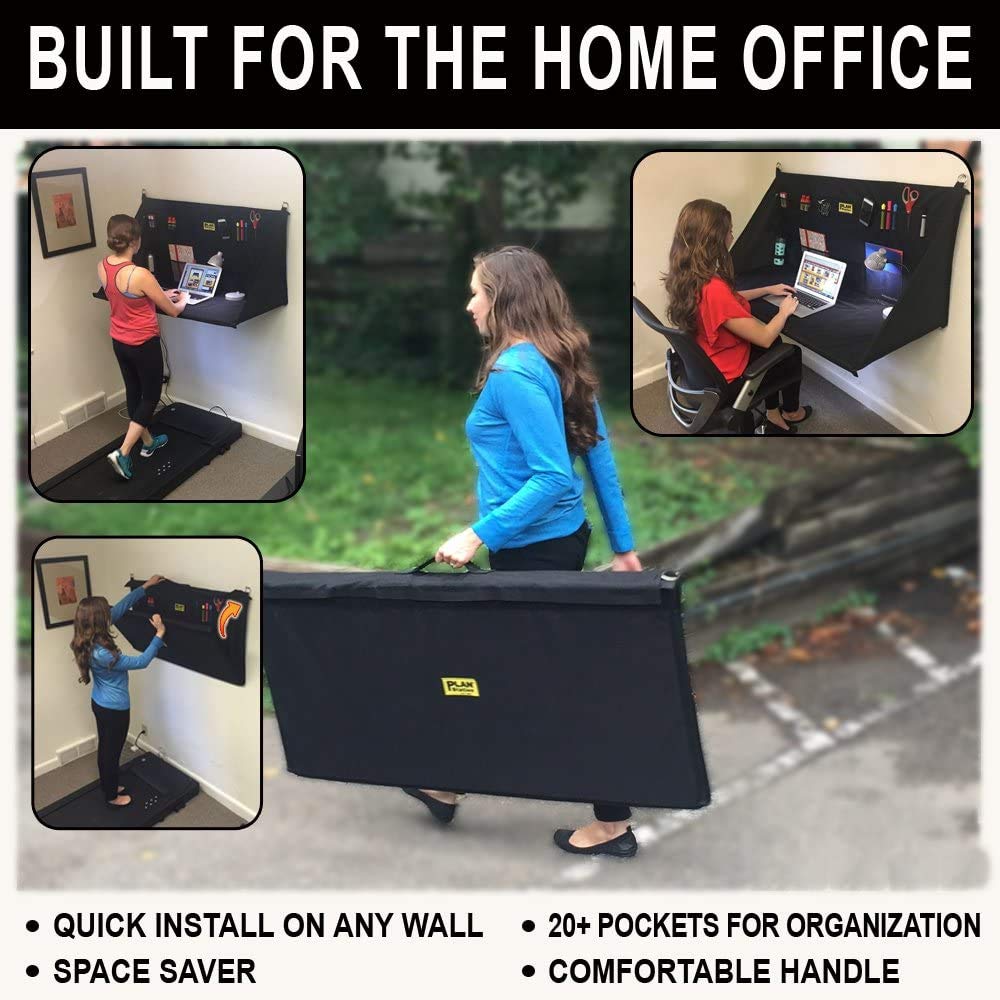 Plan Station PRO WS3800 Portable Standing Desk, Workbench, Station, Storage for Jobsite, Garage, Office, Shop, Hanging Work Surface, Black