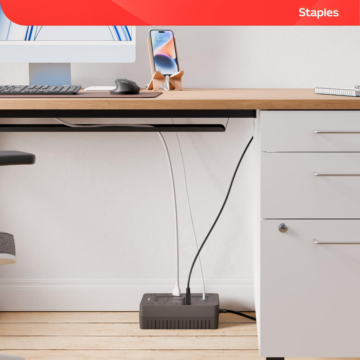 Staples TECH 650VA UPS Battery Backup with 8 Outlets – Standby Power Supply & Surge Protection for Computers, Routers & Home Office Electronics, Black