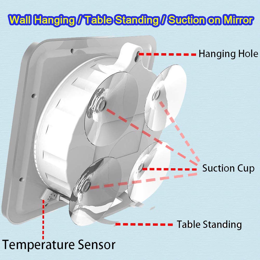 Large Waterproof Bathroom Shower Wall Clock, Big Digital Water Resistant Shatterproof Clock Thermometer Hygrometer for Bath, Temperature & Humidity Meter, Hanging & Table Standing & Mirror Suction Cup