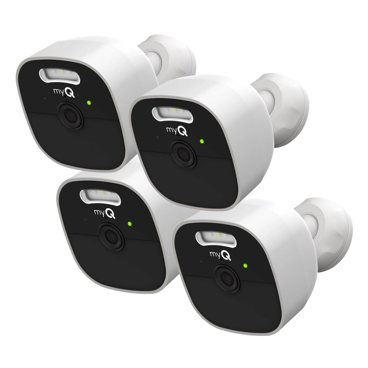 myQ Outdoor Battery Camera | 2K Camera, Color Night Vision, Spotlight, Motion Alerts, Live View with Two-Way Talk, Wireless, Weather-Resistant, Outdoor, White, 4 Pack
