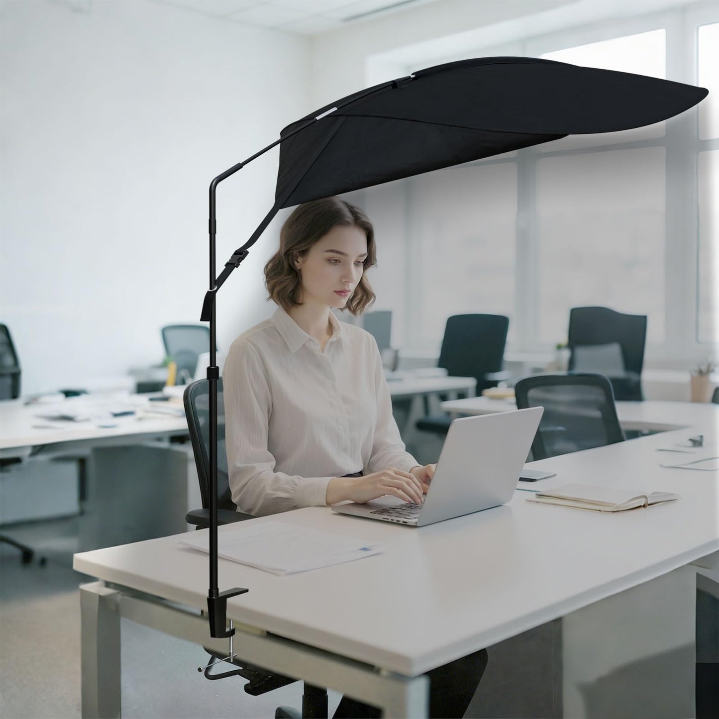 Large Office Cubicle Desk Shade – Blocks Overhead Light, Reduces Eye Strain & Headaches for Light Sensitive Workers, Anti-Glare Canopy, Black