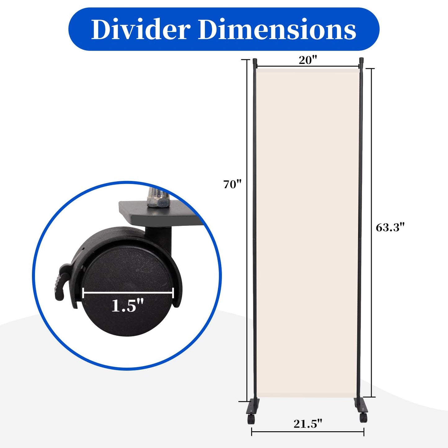 Room Divider 6FT Room Partition with Lockable Wheels, (Thicked Metal Base) Room Dividers, Freestanding Indoor Folding Privacy Screens, Portable Fabric Wall Divider for (Beige, 21.5"- 1 Panel)