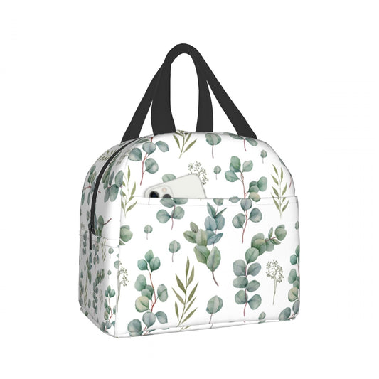 Giwawa Eucalyptus Leaves Lunch Bag Green Leaf Insulated Durable Handbag Portable Cooler Organizer Lunch Box for Work Office Travel Picnic