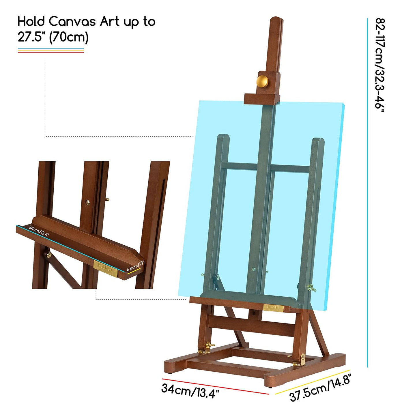 MEEDEN PRO Large Tabletop Painting Easel - Assembly-Free Desktop Art Easel for Canvas Up to 27.5" - H Frame Adjustable Beech Wood Stand Easel for Painting
