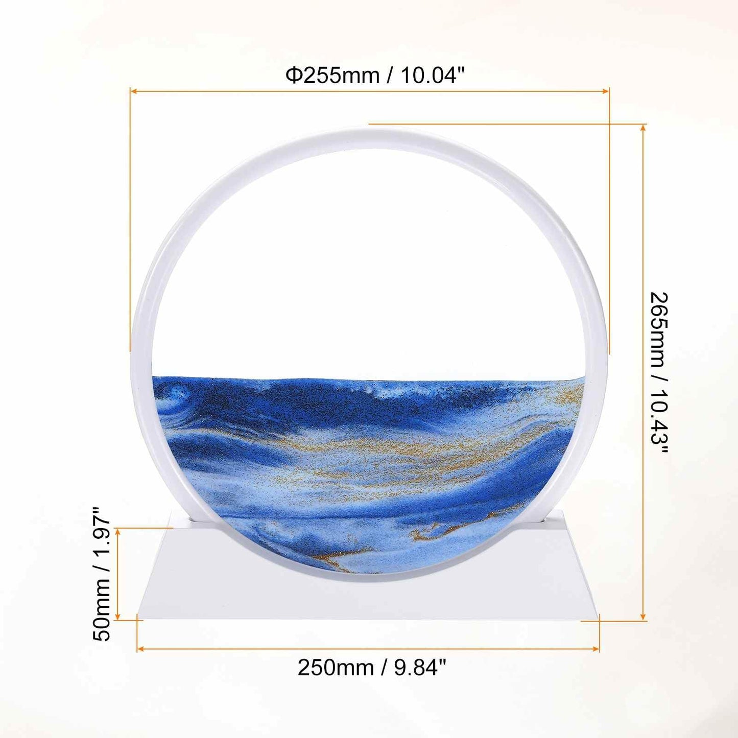 HEARTOOL Moving Sand Art Picture 12" Round Tempered Glass 3D Liquid Motion Deep Sea Flowing Sand Scene with Display Frame Perfect for Desktop & Office & Work Decoration (Blue)