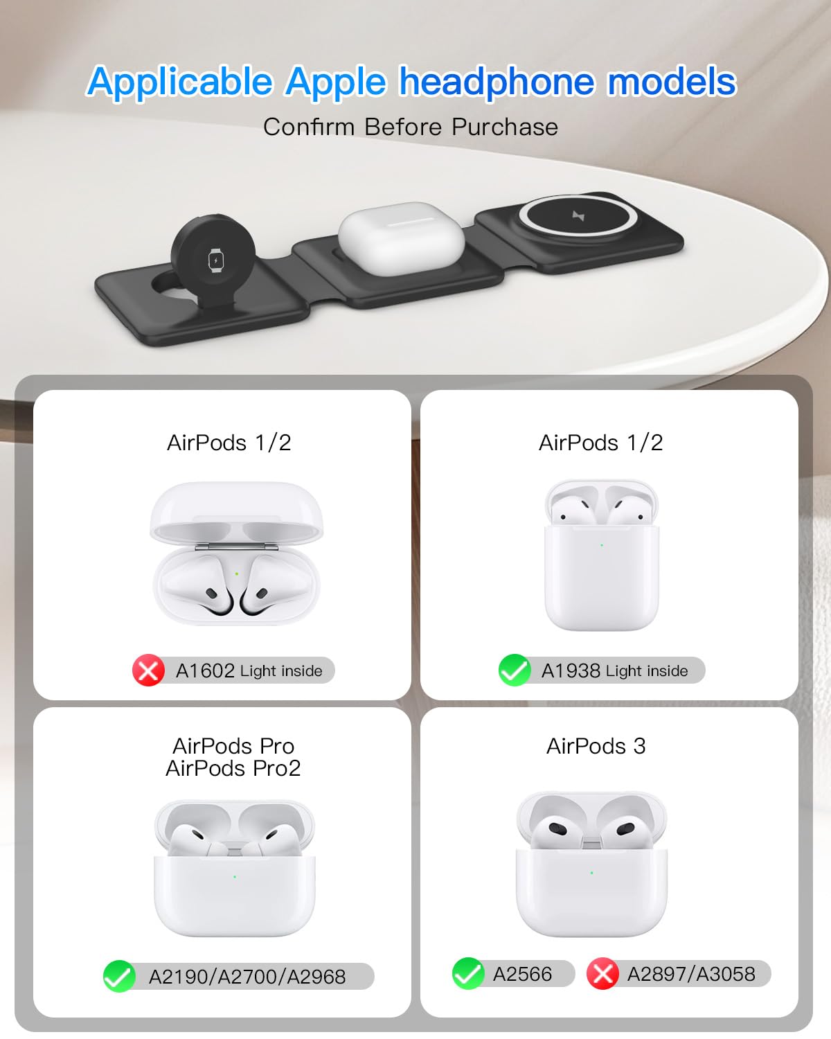 Magnetic Wireless Charger for iPhone: Fodable 3 in 1 Charging Station for Multiple Apple Devices - Travel Charging Pad Dock for Apple Watch iPhone 17 16 15 14 13 12 Pro Max Plus & Airpod