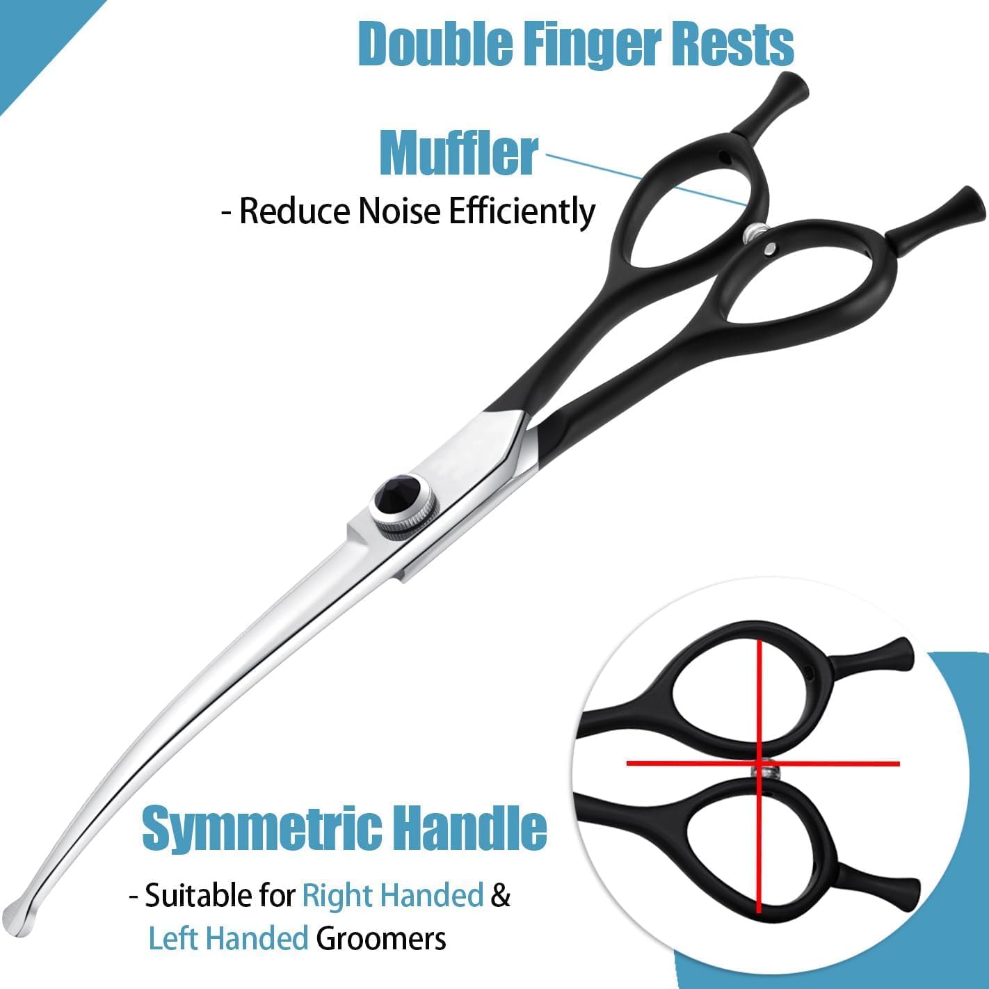 Dream Reach Round Dog Grooming Scissors - Downward Curved Dog Shears for Trimming Face and Paws, Safety Round Tip Shears for Pet Cats, Professional Pet Grooming Scissors Black 6.5"