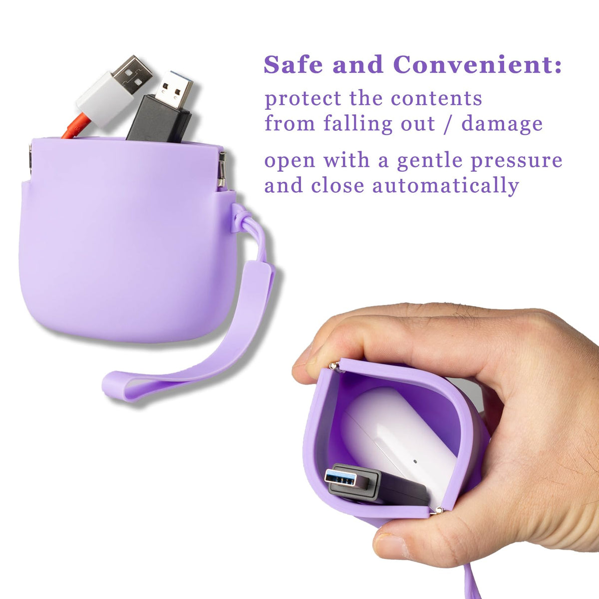 2-Pack Silicone Earbud Case, Pop-Open Cable Organizer for Headphones Charging Cords, Multi-Functional Travel Storage Pouch for Small Electronics & Accessories (Blue + Purple)