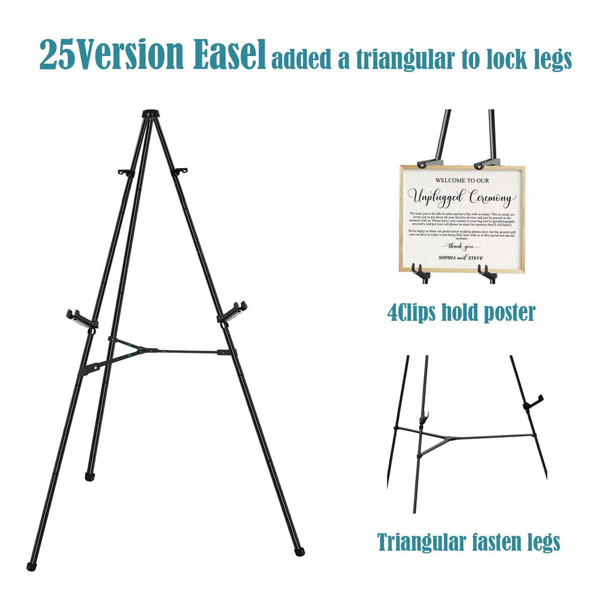 JIUYE 63" Instant Easels Stand for Wedding Sign & Posters,Adjustable Metal Easels for Display Painting Canvas,Folding Tripod with Portable Bag by JoyYeux,Black 3Pack