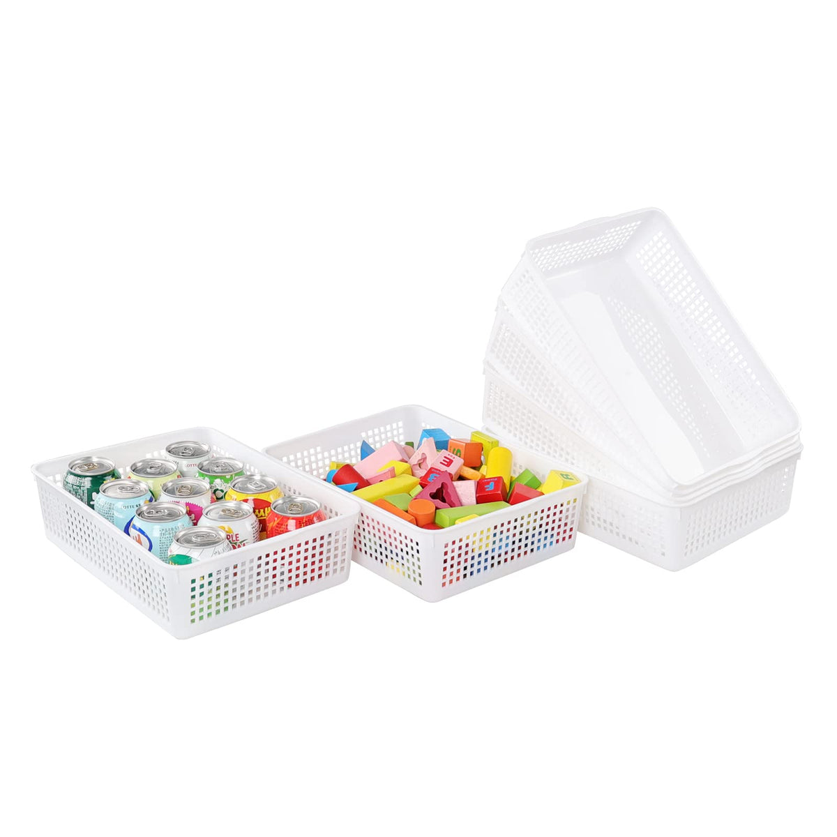 Innouse 6 Pack A4 Paper Size Plastic Storage Baskets, White File Organizer Basket Tray