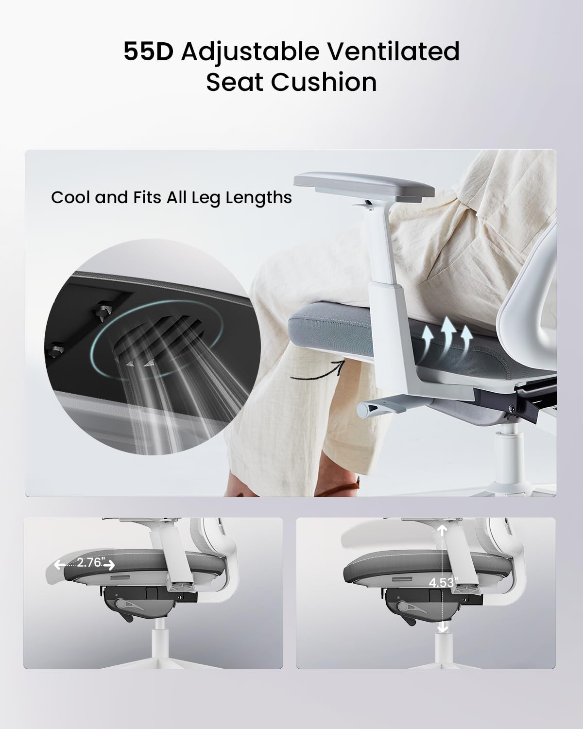 ProtoArc Ergonomic Office Chair - Flexer Pro Mesh Desk Chair with Lumbar Support for Women, Slide Seat & 4D Armrests, Tilt Lock | Stylish & Comfortable for Home Office, Computer Work - White
