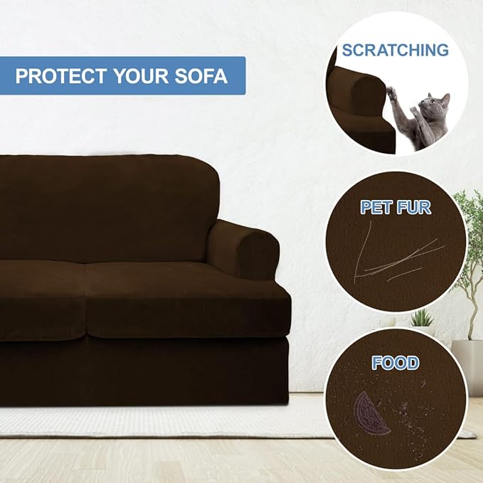 CUCRAF T Cushion Sofa Cover 3 Piece Loveseat Slipcovers, Soft Thick Velvet