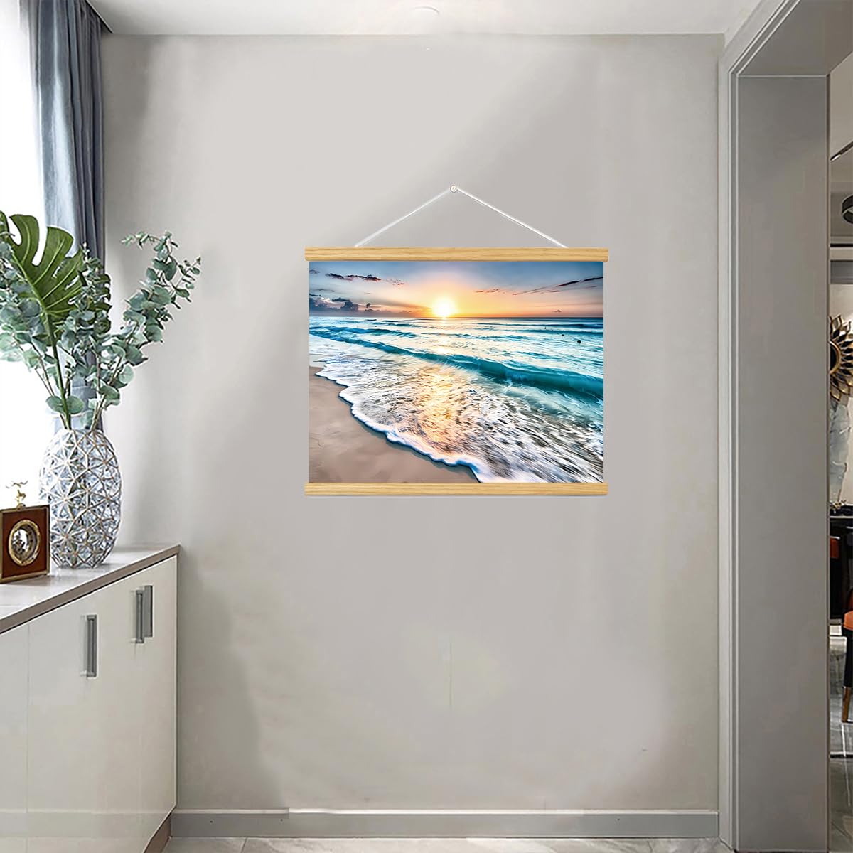 Coastal Wall Art Set, Beach Ocean Canvas Prints Framed Ready to Hang, Bathroom Decor for Living Room, Bedroom & Office, Large Nautical Painting (Blue Beach, 12L x 16W, Framed)