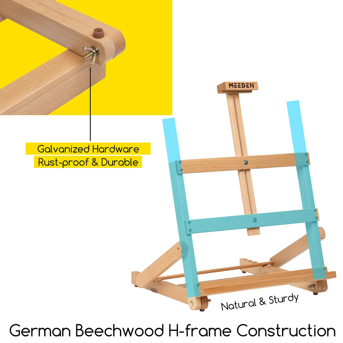 MEEDEN Heavy-Duty H-Frame Tabletop Easel: Adjustable Studio Desktop Easel for Painting- Portable Beechwood Art Easel Stand for Artist - Hold Canvas up to 20" High
