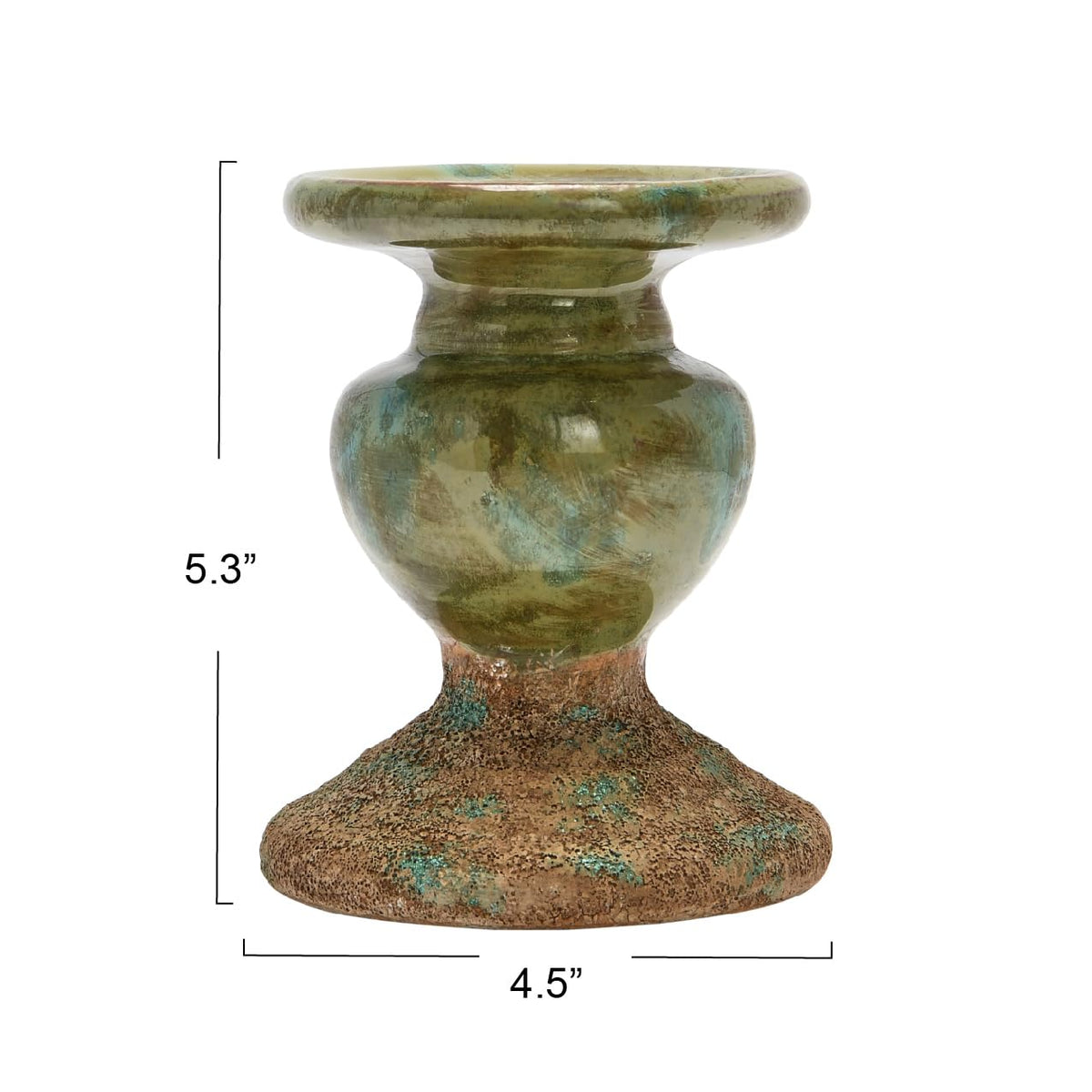 Creative Co-Op 2-Tone Sculptural Terracotta Pillar Candle Holder, Distressed Green