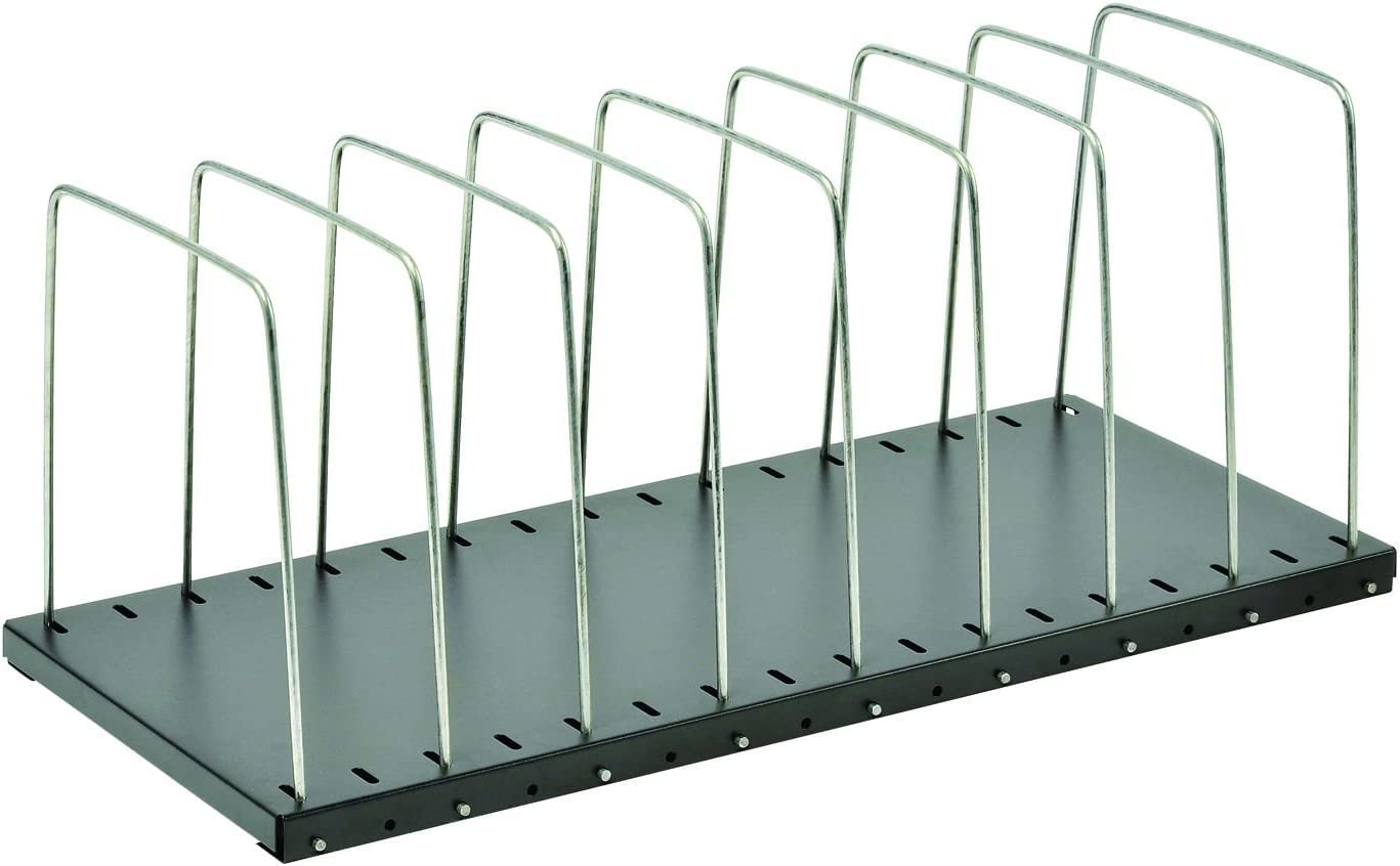 MMF Industries STEELMASTER Adjustable Desk File Organizer Rack | 8 Compartments | Wire Dividers | Black | Scratch & Chip-Resistant Finish | Non-slip Padded Feet | Office Organization