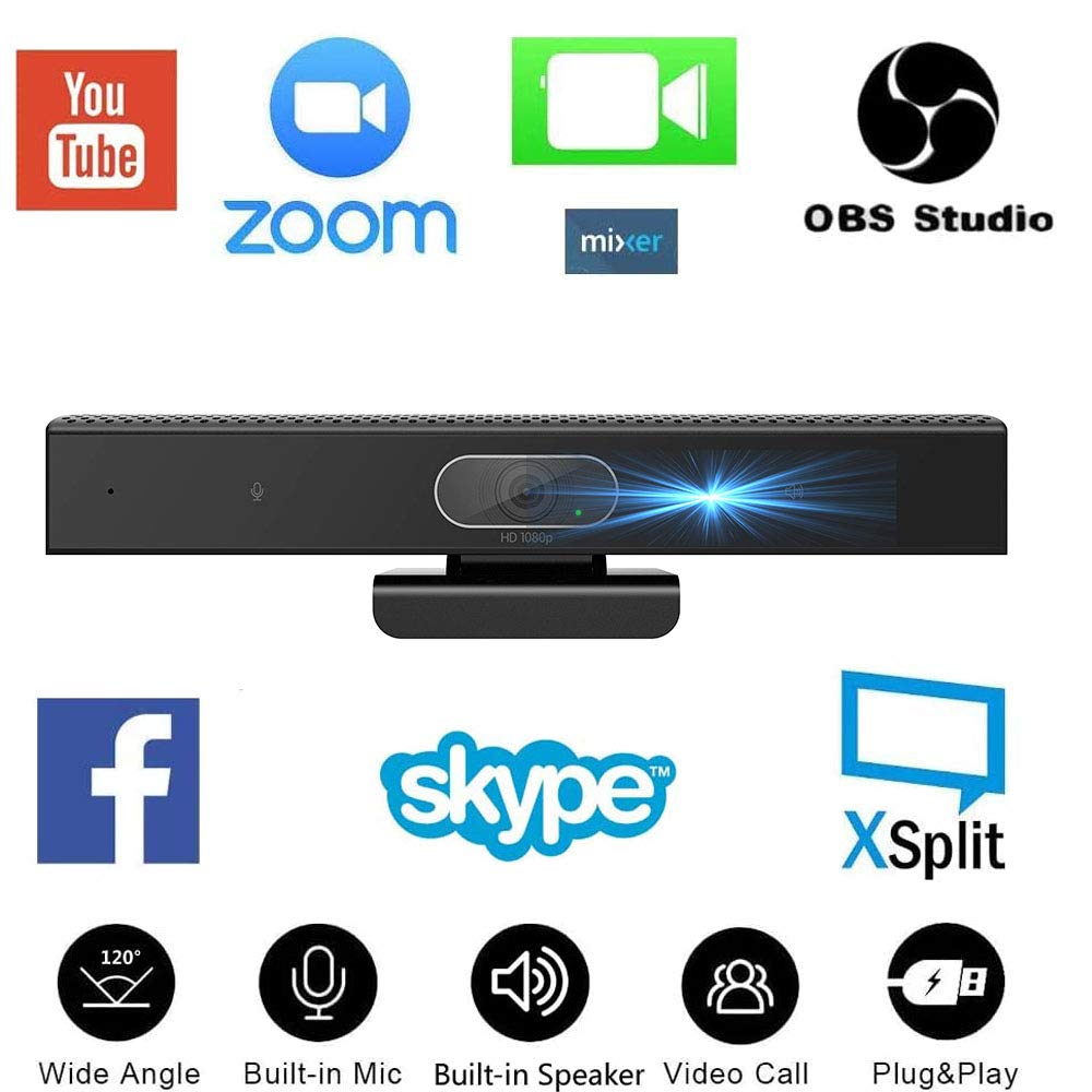 JACKLY Conference Room Camera with Microphone and Speaker, Wide Angle USB Video Conference Camera for Mac, PC, Laptop, Desktop (Black with Inverted Phase)
