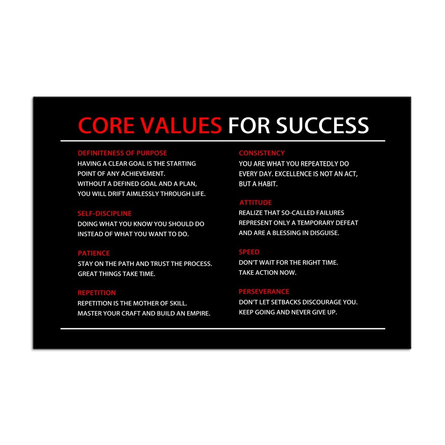 Core Values Quote Inspirational Canvas Painting Motivational Wall Art Poster Inspiring Positive Motivational Framed Artwork Prints Picture for Living Room Office [24''Wx 36''H]