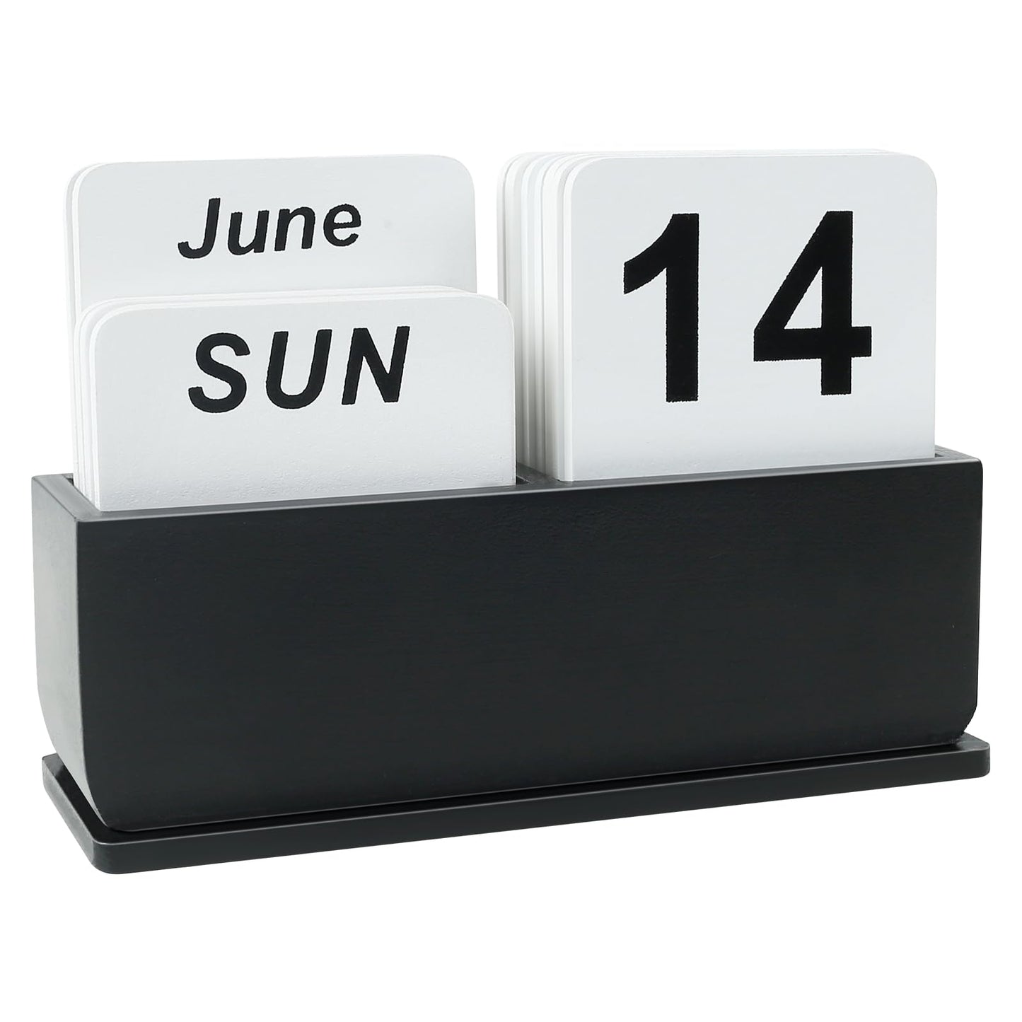DEERINE Wooden Block Perpetual Calendar for Desk, Daily Desktop Standing Flip Calendar with Large Display, Modern Farmhouse Aesthetic Desk Accessories for Home Office Decor, Reusable Yearly, Black