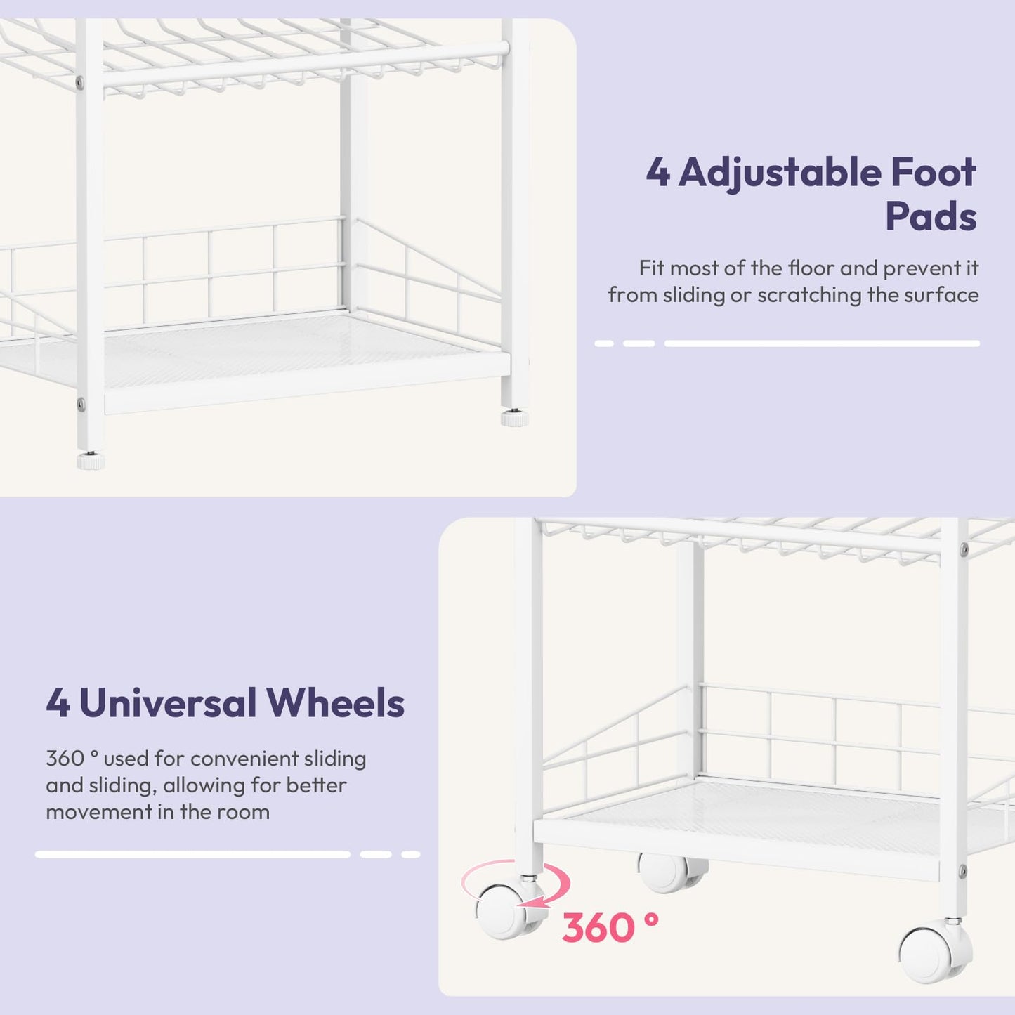 SWTYMIKI Can Organizer for Pantry - Stackable Rolling Snack Cart, Soda Can Organizer, Multi-Functional Shelf with Adjustable Wheels for Kitchen, Office, Living Room, White