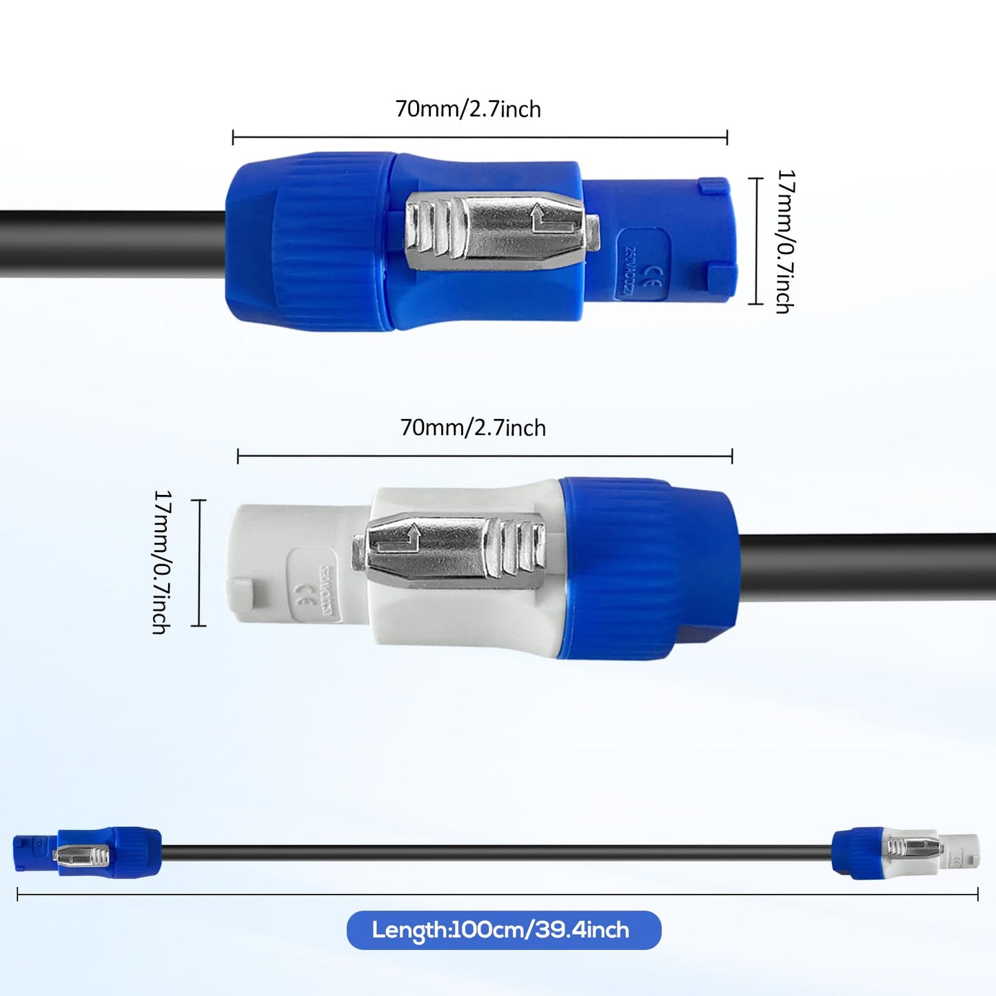 PowerCon Power Cable AC PowerCon Input to Output 12AWG 3 Pin Power Extension Cable for LED Screen Beam Moving Head Light, Stage Light Power,Audio Video Equipment and More-3FT