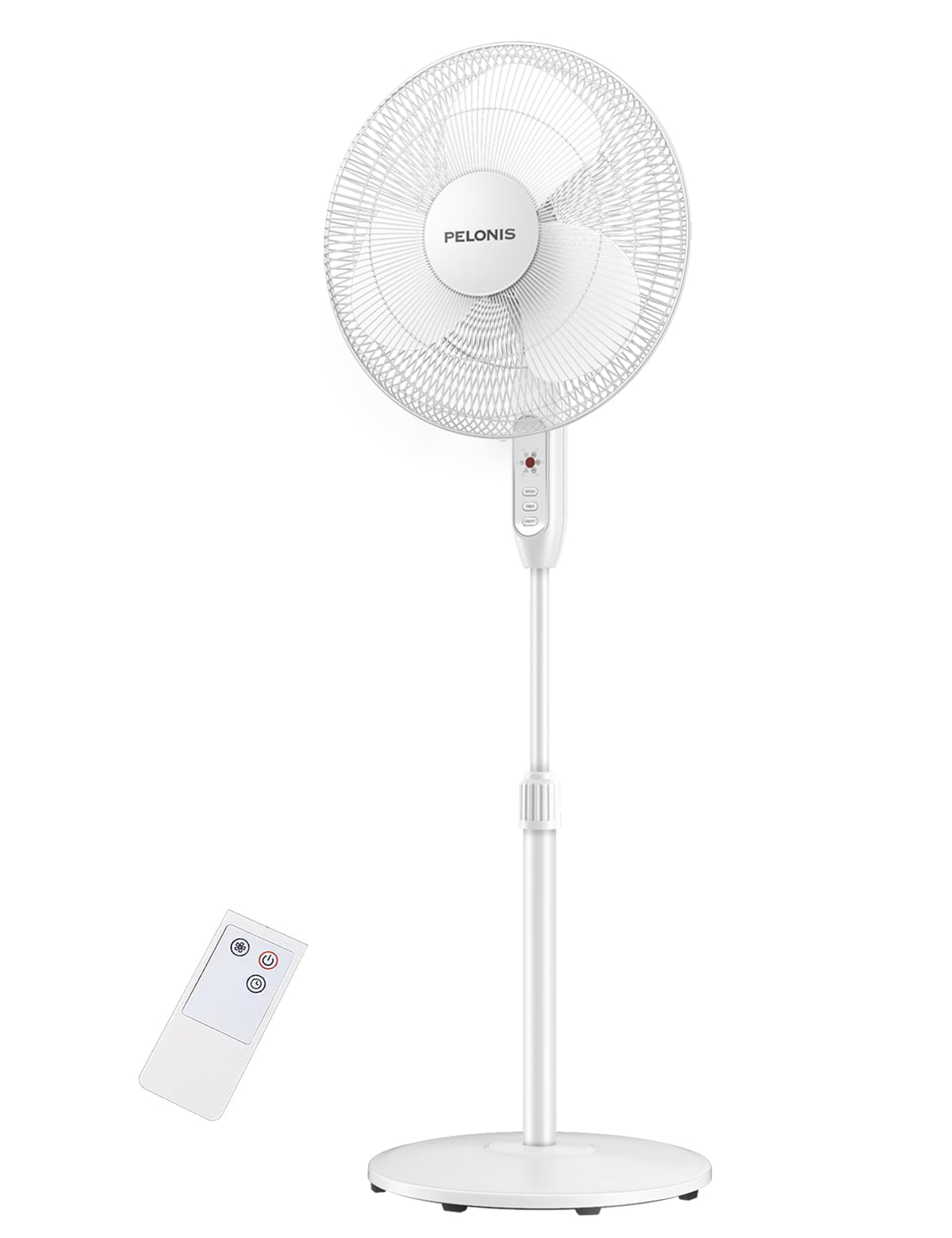 PELONIS 16'' Pedestal Fan for Bedoom with Remote, Upgraded, Standing Fan with 7-Hour Timer, 90° Oscillation, 3-Speeds, Adjustable Height, Electric Cooling Fans for Living Room and Office