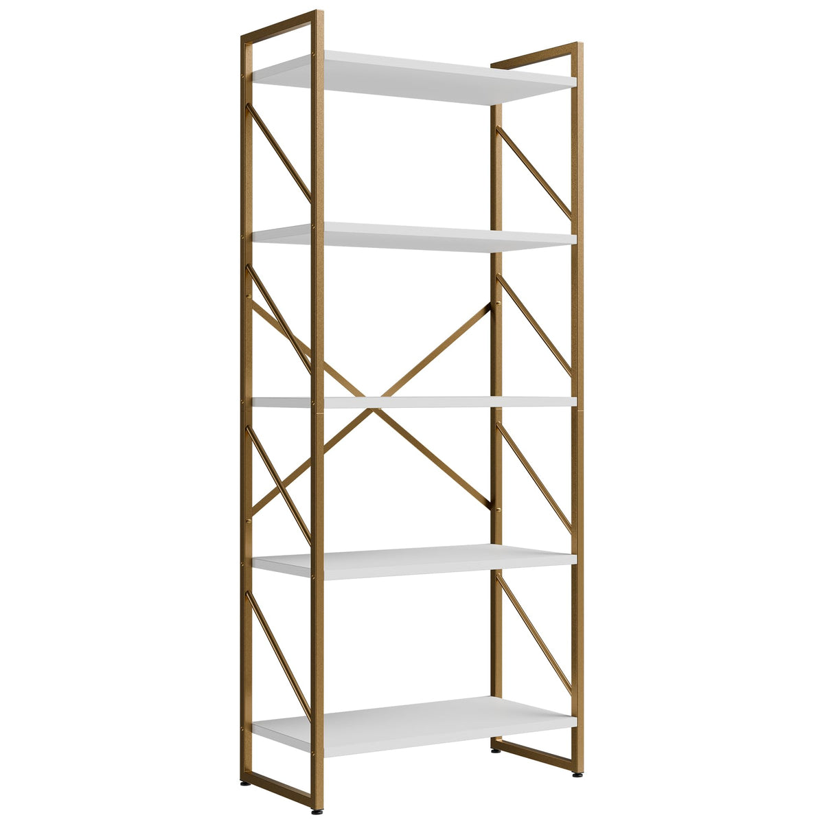 Shintenchi 5 Tiers Bookshelf, Classically Tall Bookcase Shelf,Industrial Book Rack,Modern Book Holder in Bedroom/Living Room/Home/Office, Storage Rack Shelves for Books/Movies,Gold