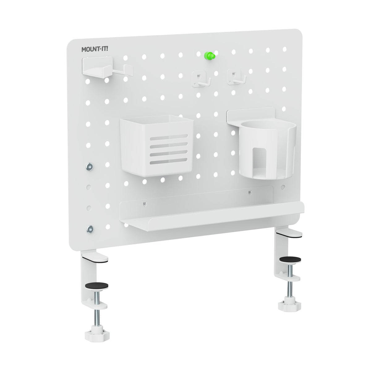 Mount-It! Clamp-On Pegboard Organizer | Adaptable Desk Storage for Home Office, Gaming & Crafting | Easily Organize Essentials with Shelf, Cup Holder & Hooks (White)