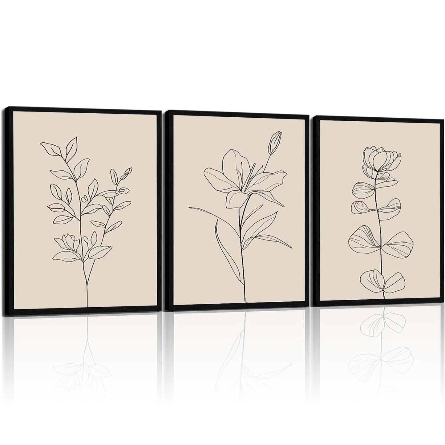 CHTEXA Minimalist Botanical Wall Art Set Of 3 Framed Canvas Prints Neutral Beige Plant Line Art Decor For Living Room Bedroom Bathroom Office 12x16 Inch