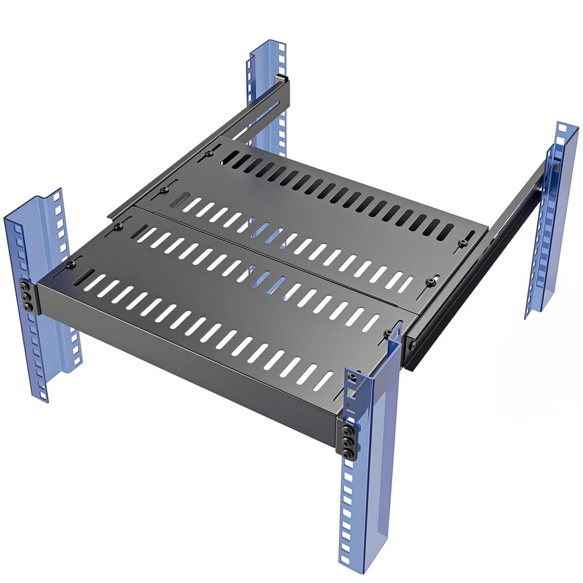 BreezeHug 1U Server Rack Shelf, 4-Post Adjustable Ventilated Rack Mount Tray, 19 Inch Universal Shelf with 16''-31" Adjustable Depth for Network Equipment Server Cabinet, Black