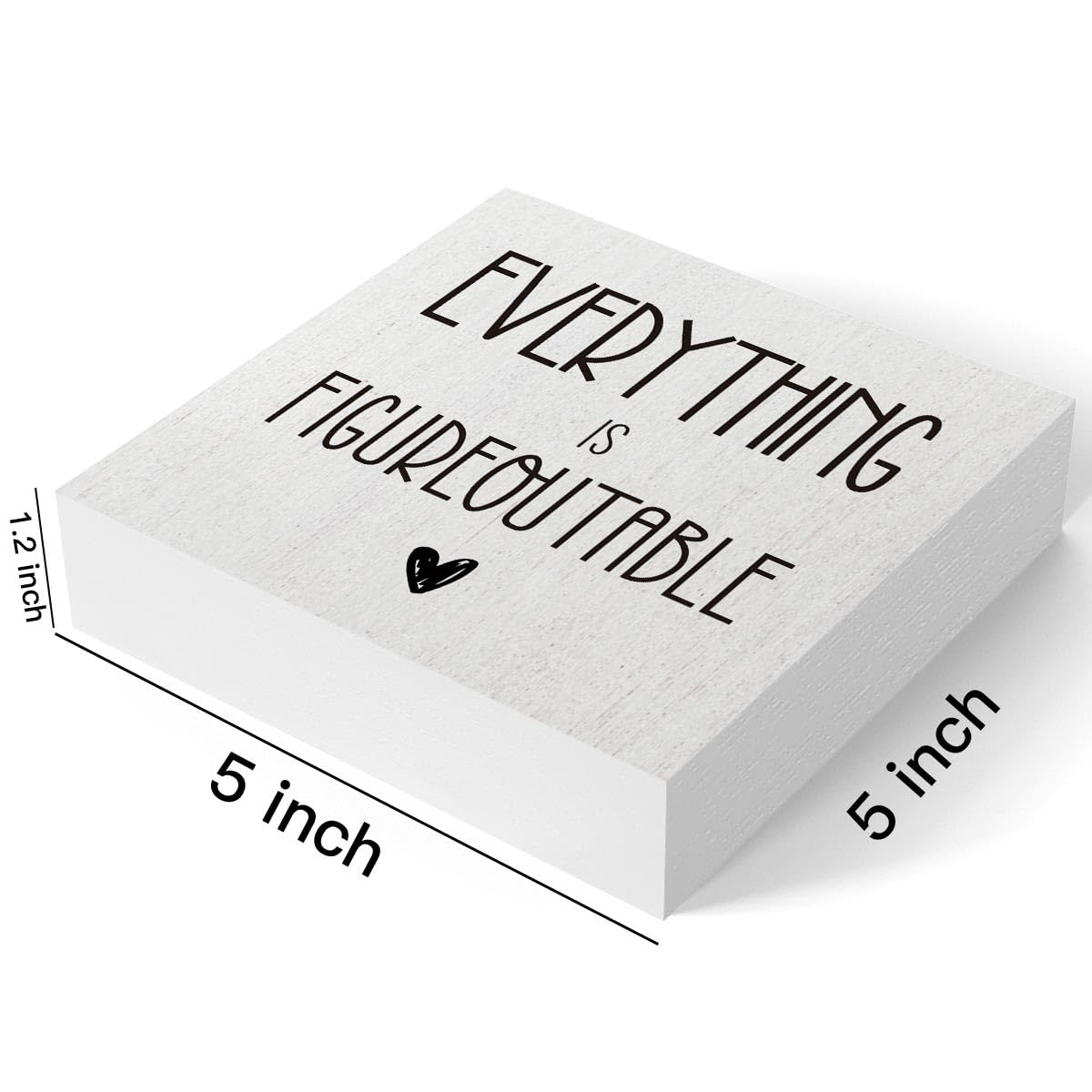 mmiishe Everything Is Figureoutable Wooden Box Sign Decorative Inspirational Farmhouse Wood Box Sign Home Office Decor Motivational Gift Rustic Square Desk Decor Sign for Shelf 5 x 5 Inches