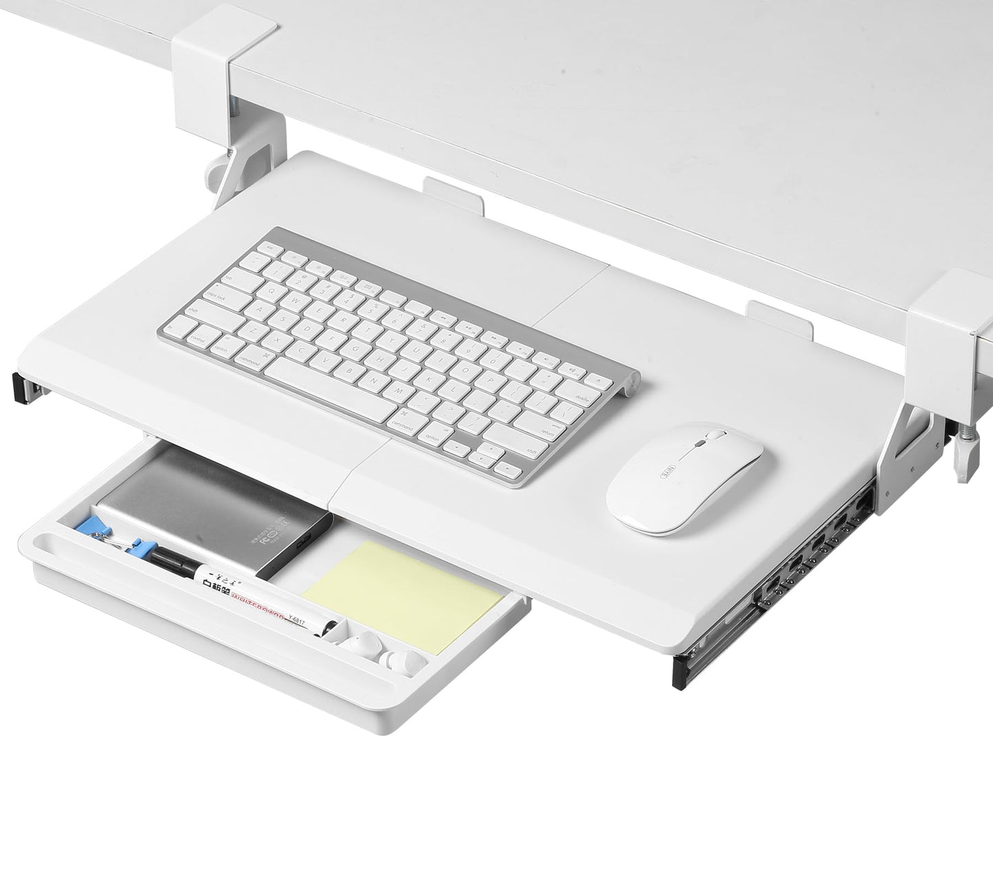 ETHU Keyboard Tray Under Desk, 19.7" X 12.2" Small Size C Clamp Keyboard Drawer Under Desk, Computer Keyboard Stand Slide Pull Out, Ergonomic Keyboard Tray for Home, Office(White)