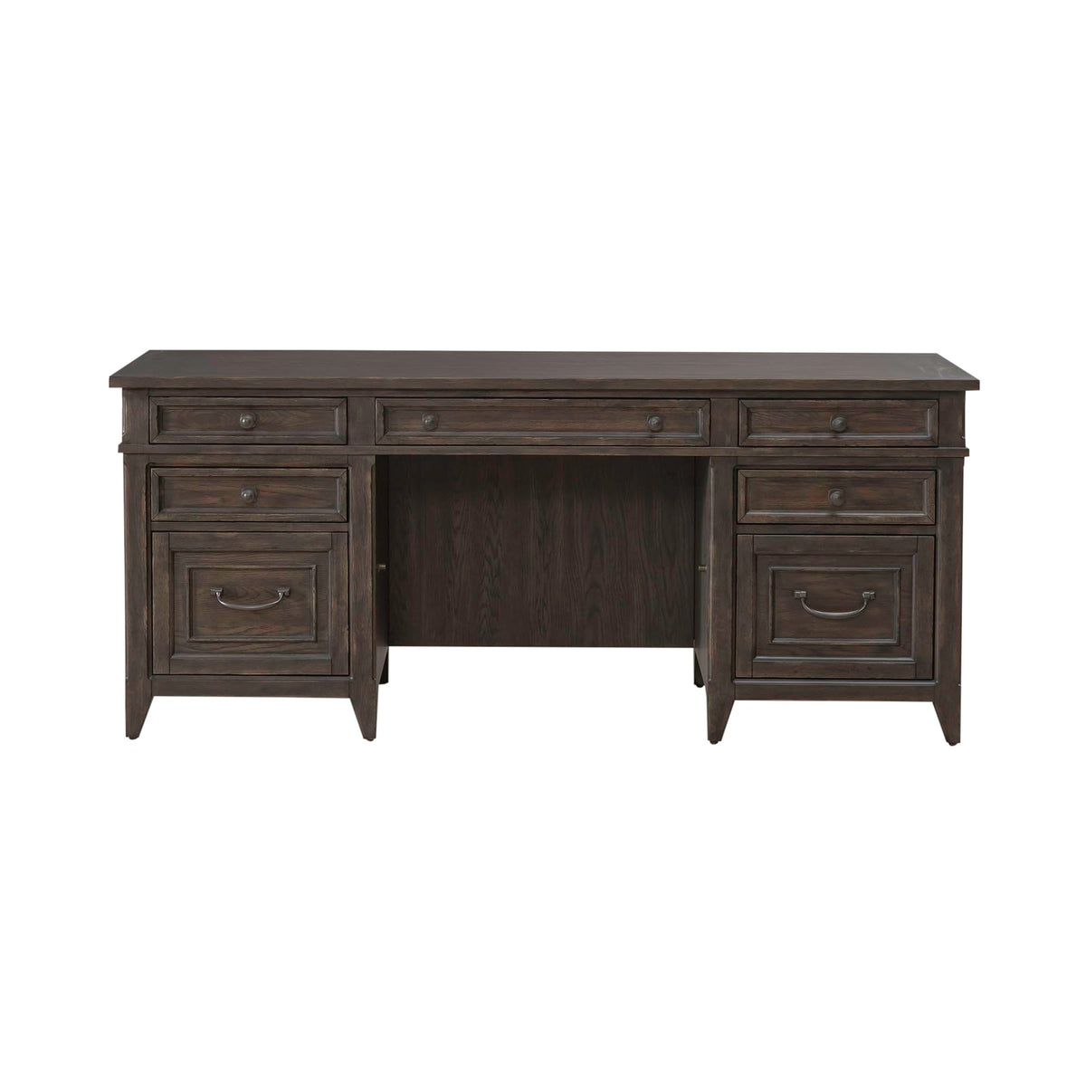 Liberty Furniture Paradise Valley Executive Credenza Desk with Locking File Drawers Traditional Home Office - Saddle Brown Oak Wood