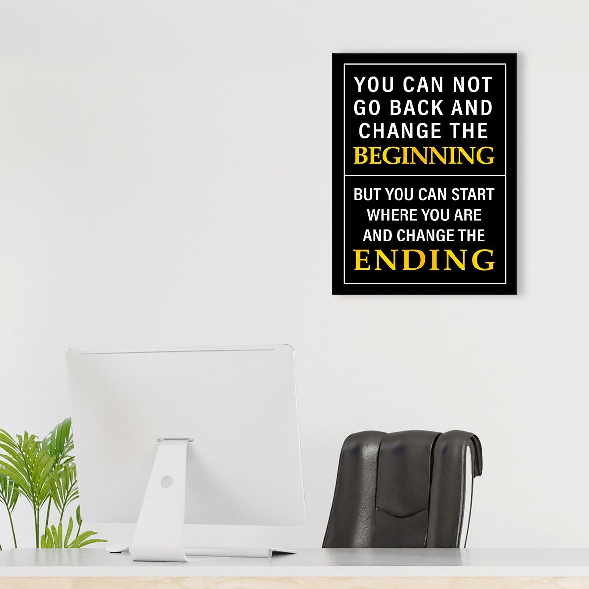 OTINGQD Inspirational Quotes Wall Decor,Positive Office Decor Wall Art,You Can't Go Back and Change the Beginning Motivational Canvas Wall Art for Home Classroom Bedroom