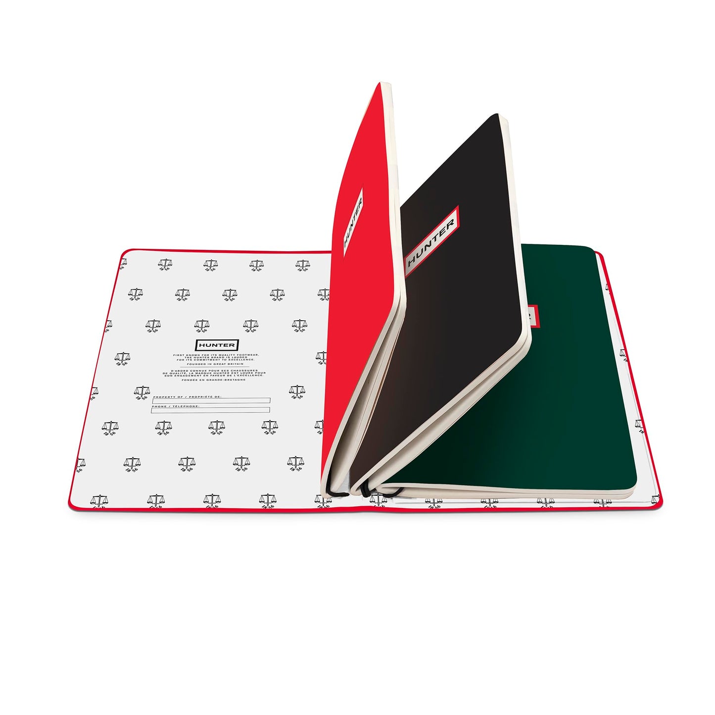 Hunter - Rambler Refillable Notebook, 8.6” X 6” Book with 3 A5 Booklets, 80 Pages Each of Lined Paper, Dot Grid, & Blank Pages for Drawing or Journaling, Elastic Band & Inside Pocket, Hunter Red