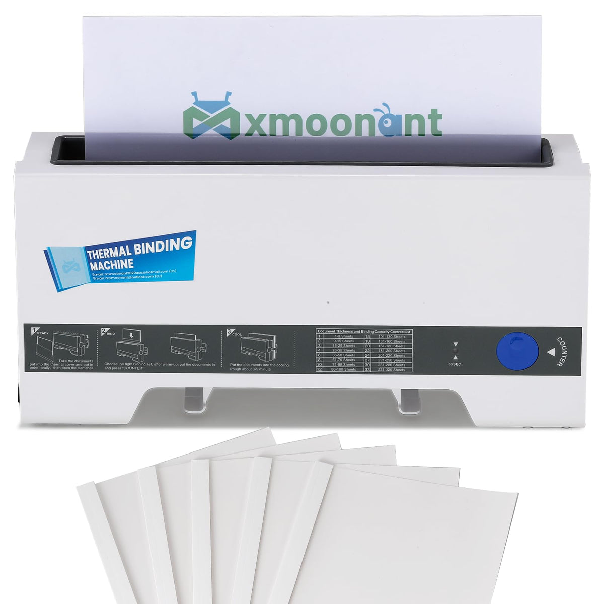 Mxmoonant Thermal Binding Machine, Max.320 Sheets for A4 A5, Compact with Cooling Position, Plus 5 Binding Covers(Letter Size), Ideal for Offices, Schools, and Home Projects