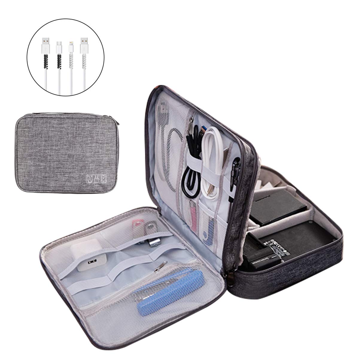 OrgaWise Electronics Organizer, Electronic Accessories Bag Travel Cable Organizer Three-Layer for iPad Mini, Kindle, Hard Drives, Cables, Chargers (Three-Layer-Grey)