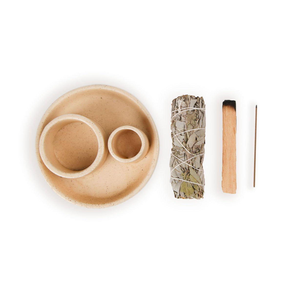 4 in 1 Incense Holder, Ceramic Incense Stick and Palo Santo Holder,Sage Holder for Burning- 4.25" Ceramic Ash Catcher Tray for Meditation and Yoga Room (Sand)