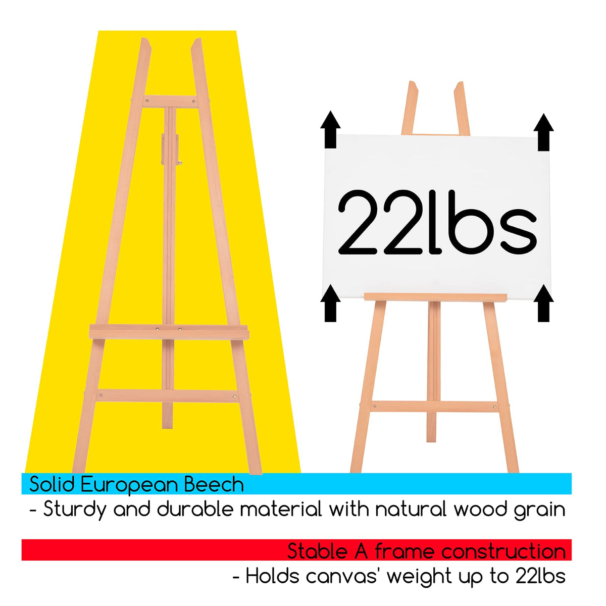 MEEDEN Art Easel Stand for Display - Adjustable Beech Wood Floor Easels for Painting, Holding Canvas up to 60", Ideal for Artist, Adults Painting Canvas, Drawing, Signs - Middle