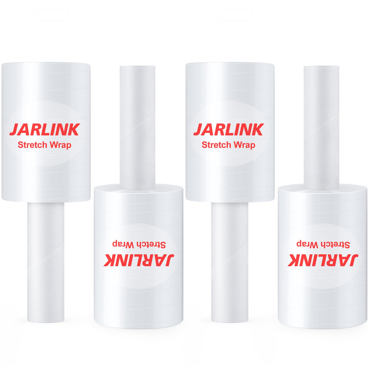 JARLINK 4 Pack Stretch Film, 5" 1000ft Mini Industrial Strength up to 500% Stretch Shrink Wrap with Handles, Thick Durable Self-Adhering Plastic Wrap for Pallet Wrap, Moving, Packing, 60 Gauge
