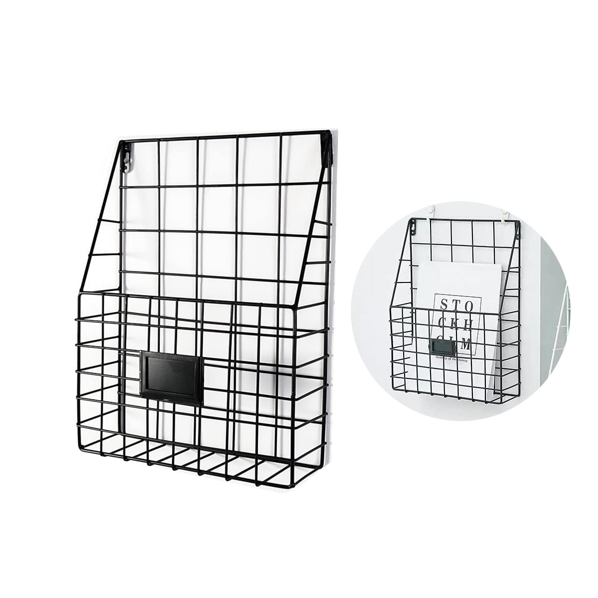 Hanging Wall File Rack 1Pack Pockets Organizer Office Hanging Magazine Rack Metal Mesh Folder Wall File Holder Wall Mount Magazine Folder Wall Mounted Organizer Holder for Office Home Work Organizing