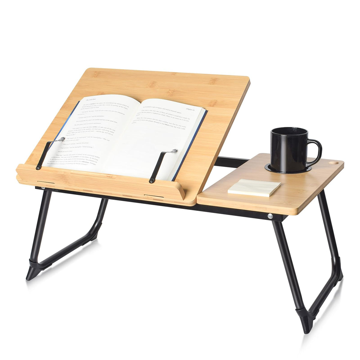 wishacc Book Stand for Reading in Bed, Laptop Stand Adjustable Book Holder Tray with Page Paper Clips Multi Angles Adjustable Cooking Bookstands for Textbook Recipe Magazine Tablet Portable