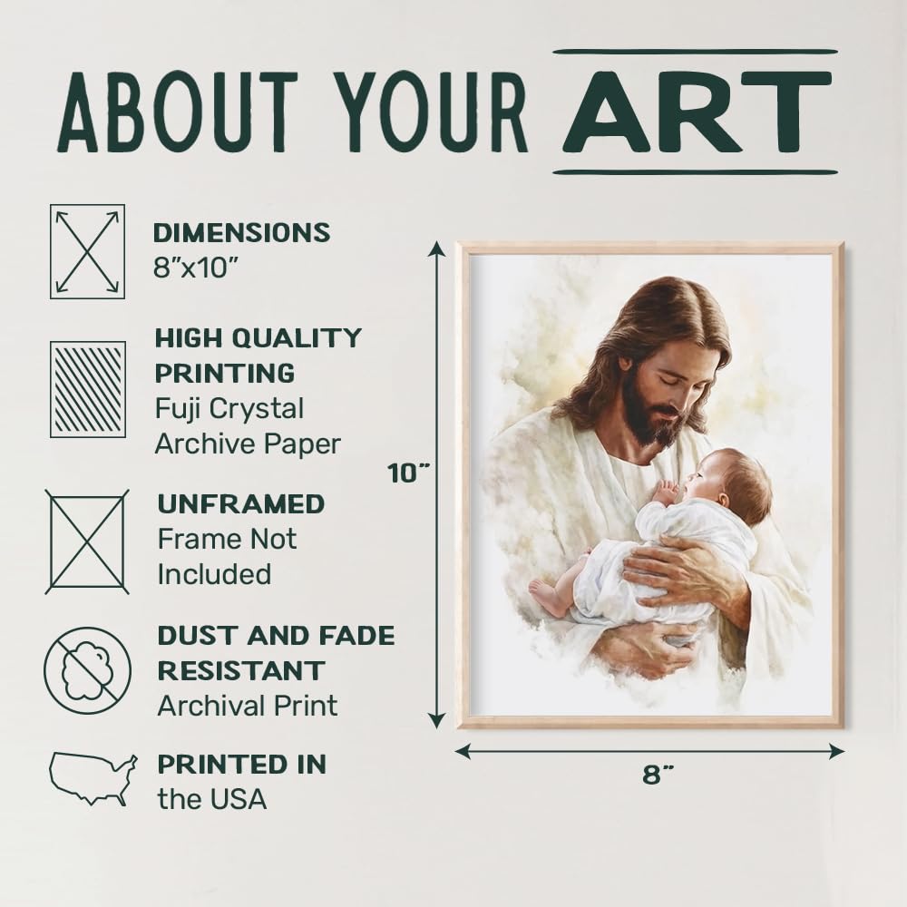 Christian Decor Baby Nursery Decor - Jesus Wall Art - Baby Room Print - Christian Wall Art & Decor - Nursery Wall Art for Kids Room - Baby Girl Bedroom, Baby Boy Bedroom Religious Art Spiritual